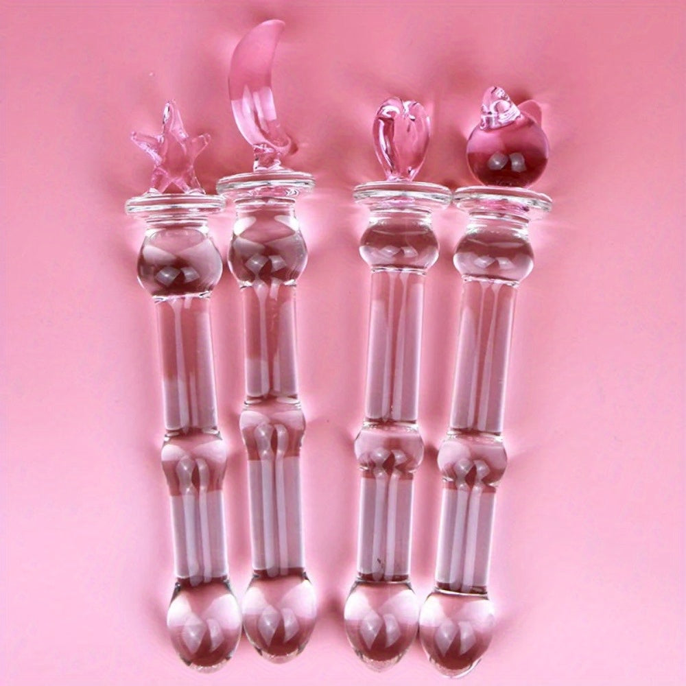 High-Grade Crystal Stars and Hearts Glass Dildo Plug