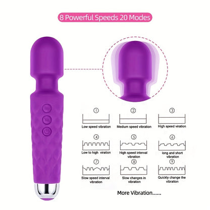 20 Vibrations Pattern Powerful Quiet Rechargeable Magic Wand Massager