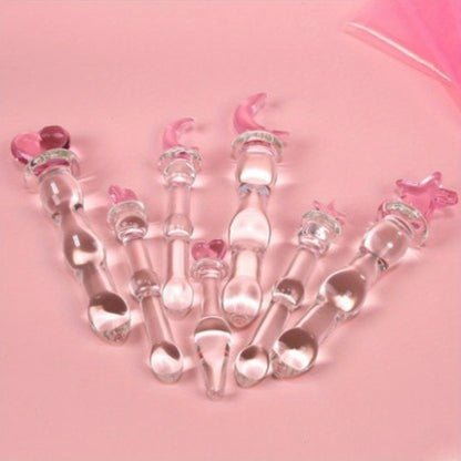 High-Grade Crystal Stars and Hearts Glass Dildo Plug